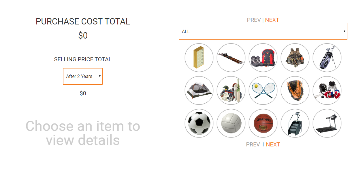 An image of the Buy and Sell Activity, where you can view how common products can loose their value over time.