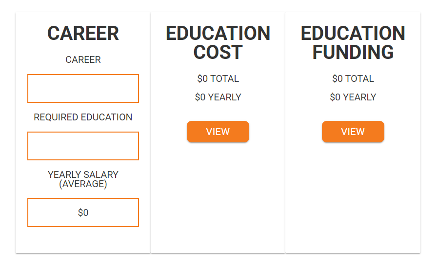 An image of the Career and Education Activity, where you can determine the costs and financial benefits of a job or career.